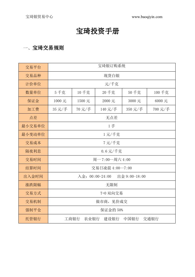 宝琦银投资手册