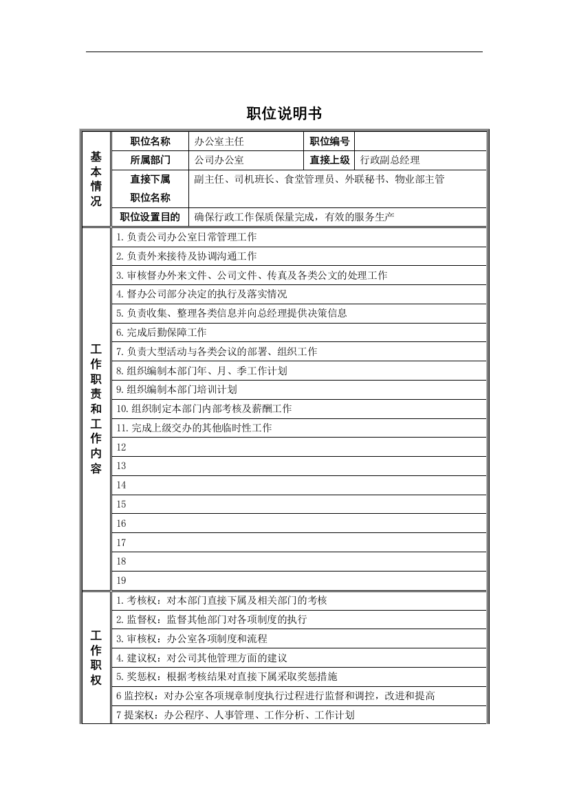 新华信-德龙钢铁办公室管理者职位说明书