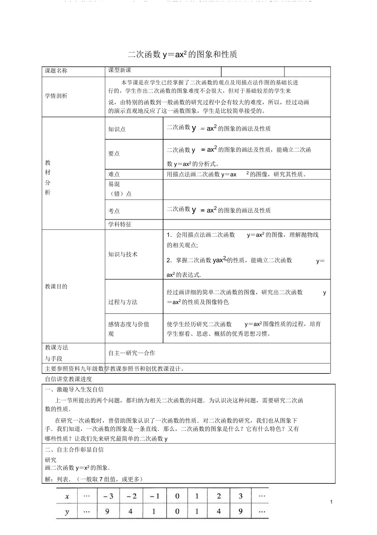 九年级数学上册22.1.2二次函数y=ax2的图象和性质教案(新版)新人教版【精品教案】