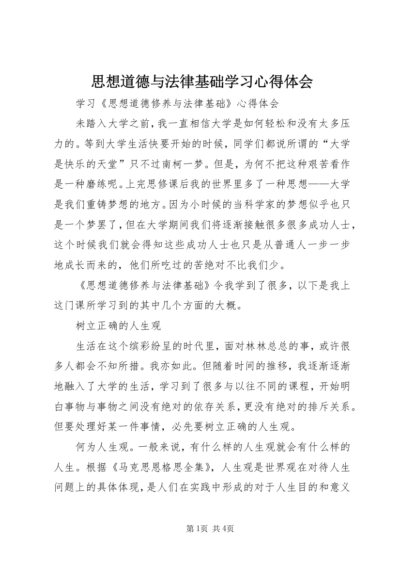 思想道德与法律基础学习心得体会