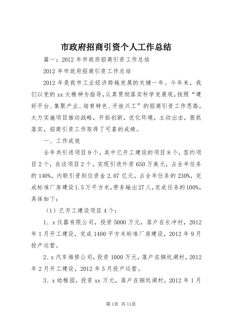 6市政府招商引资个人工作总结