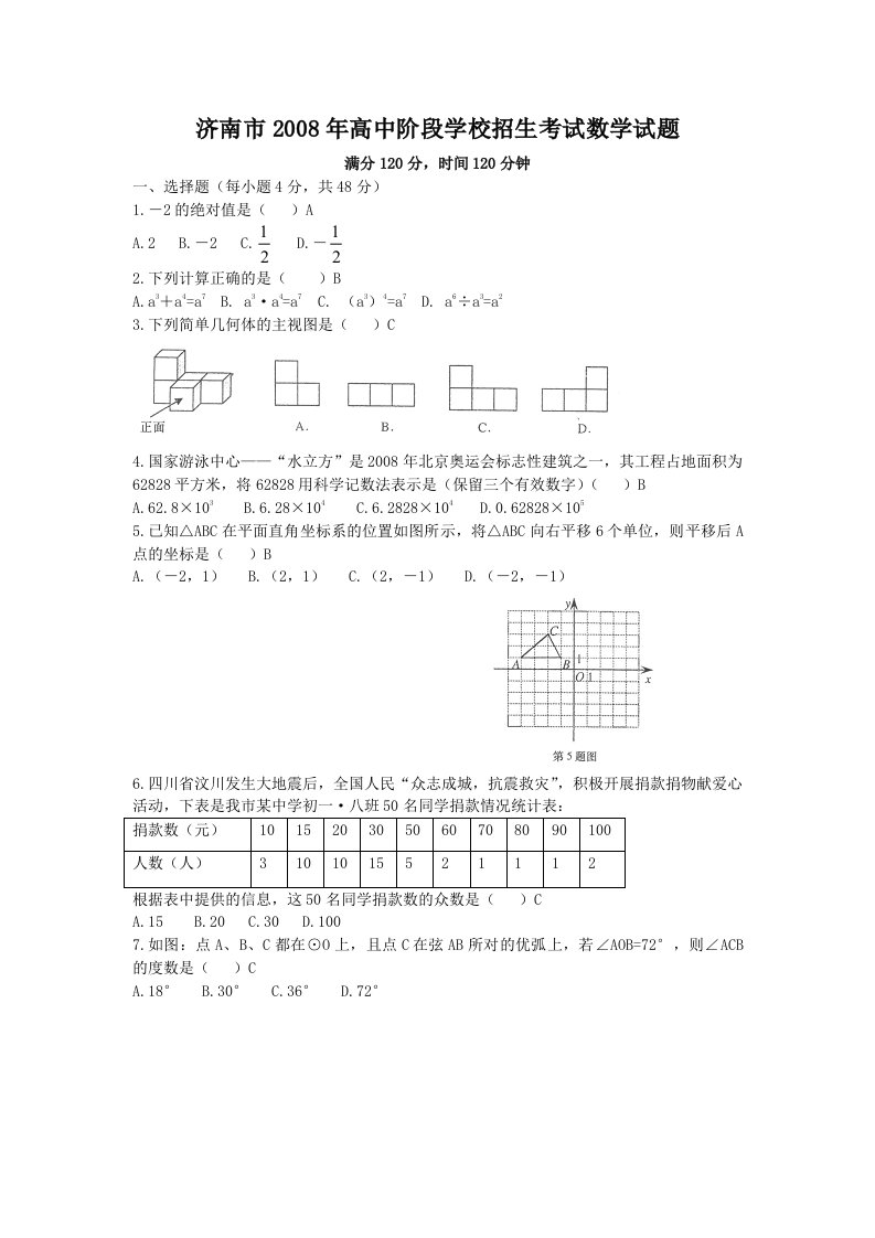 济南市2011届高三教学质量调研(一模)基本能力试题