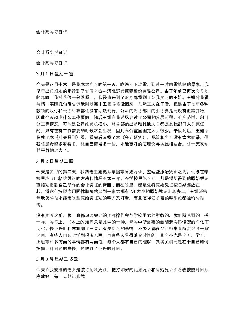 会计系实习日记