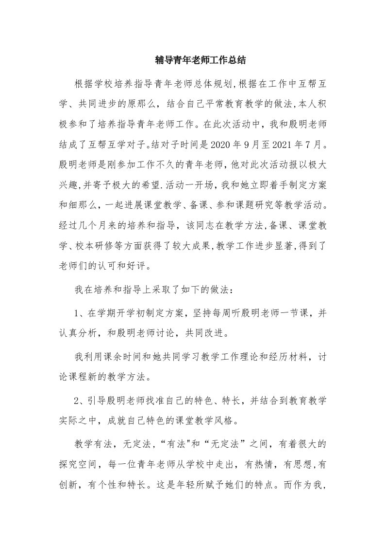 辅导青年教师工作总结