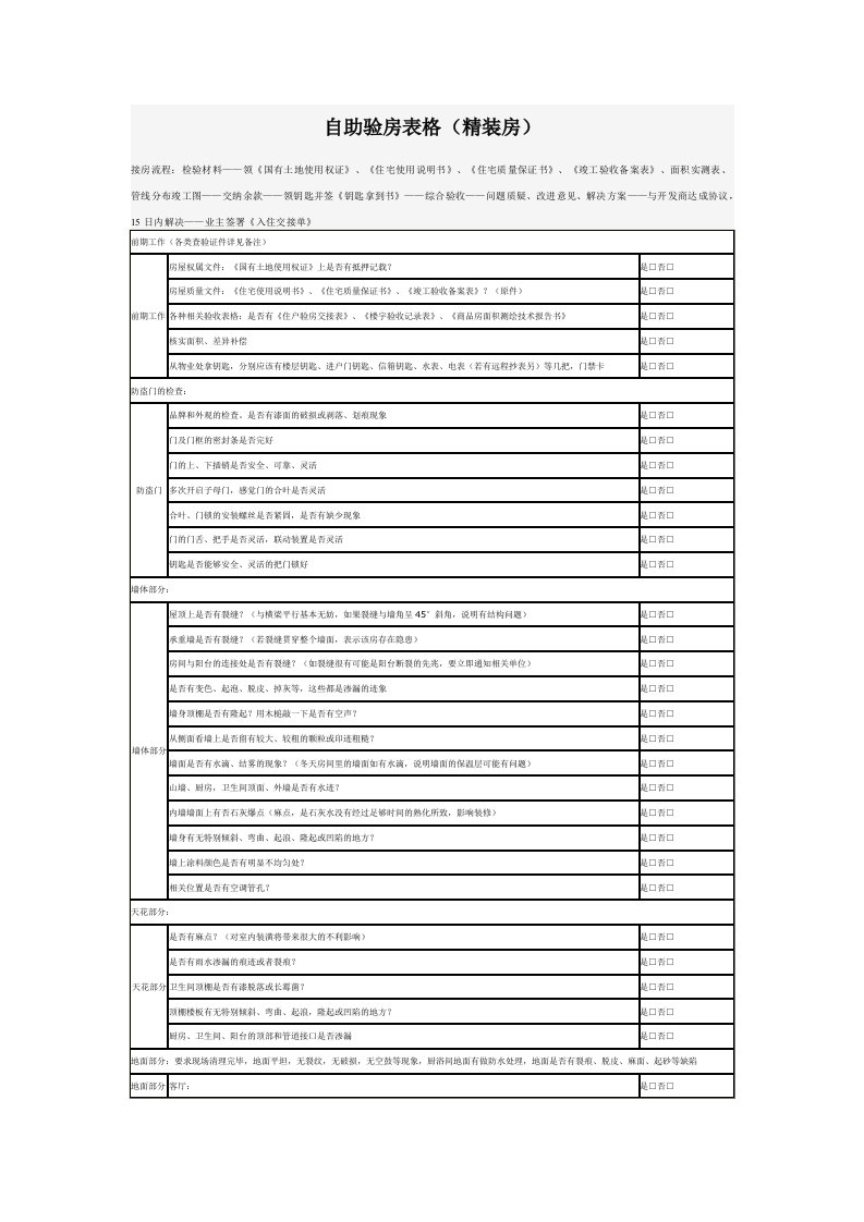 验房表格(精装修详细版)