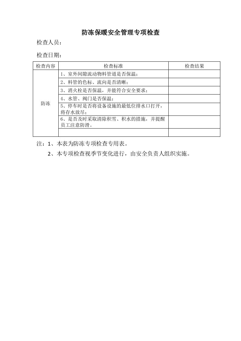 防冻保暖安全管理专项检查