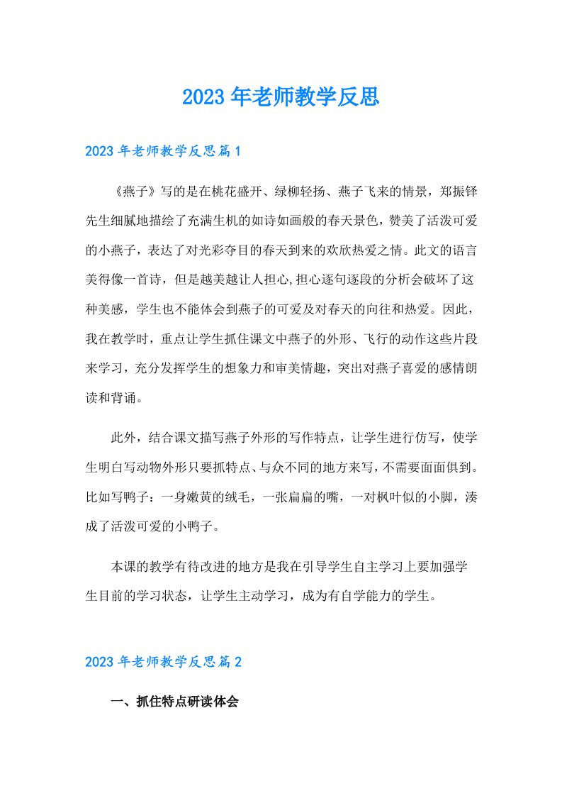 2023年老师教学反思