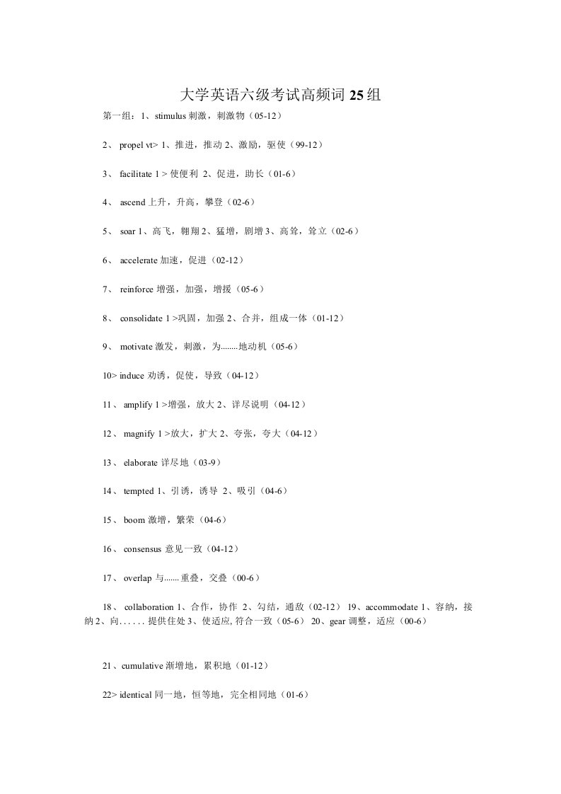 大学英语六级考试高频词组