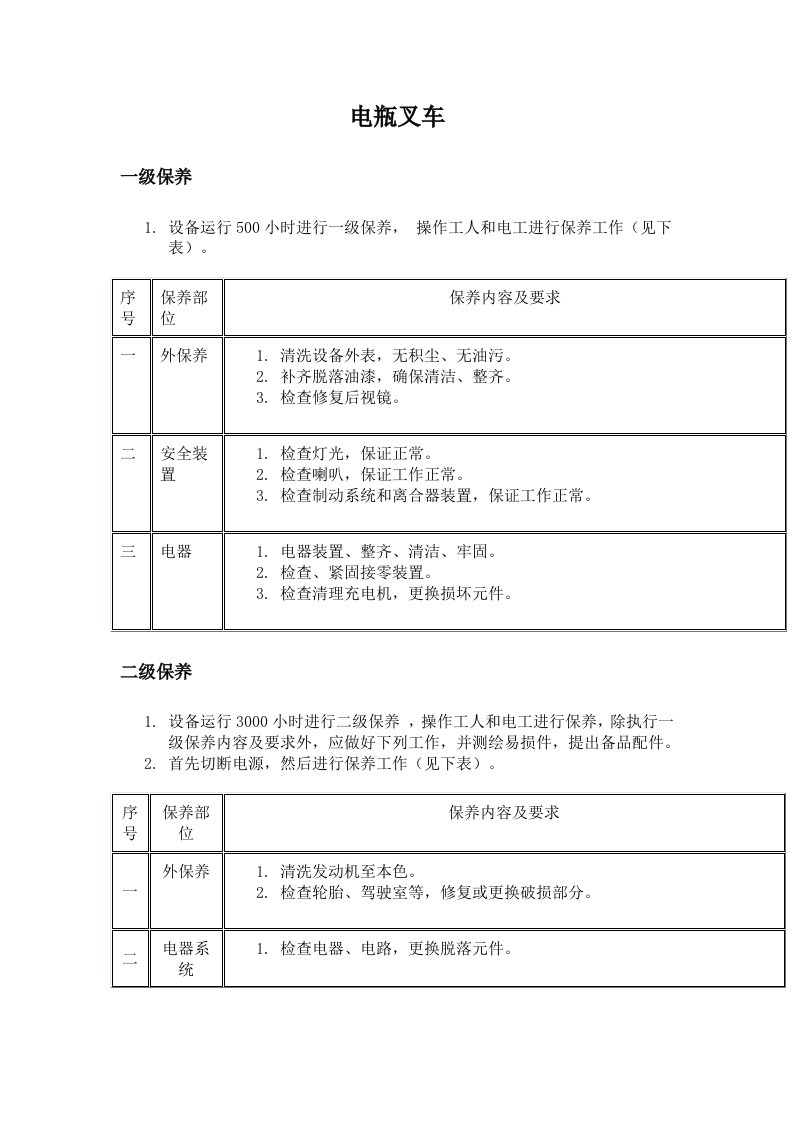 电瓶叉车保养指导书