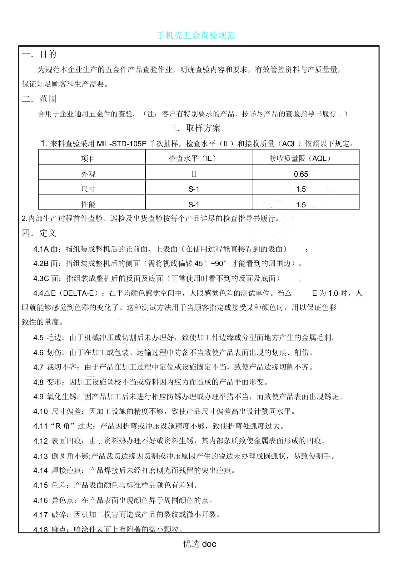 手机壳五金件检验规范