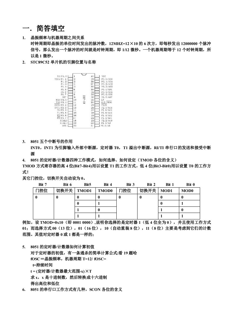 单片机原理复习答案