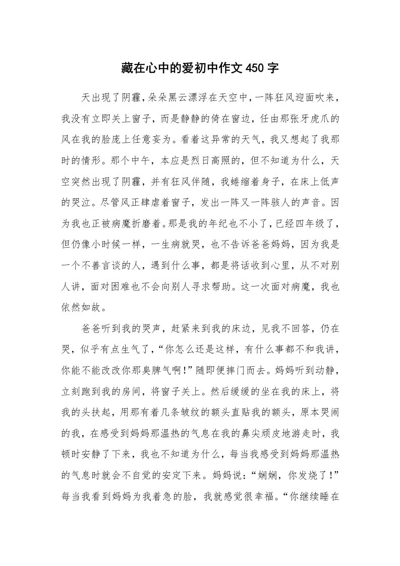 藏在心中的爱初中作文450字