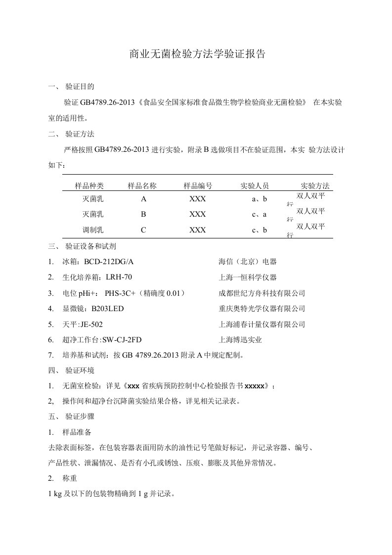 食品中商业无菌检验方法学验证报告