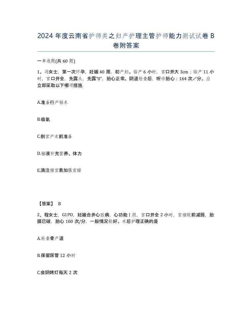 2024年度云南省护师类之妇产护理主管护师能力测试试卷B卷附答案