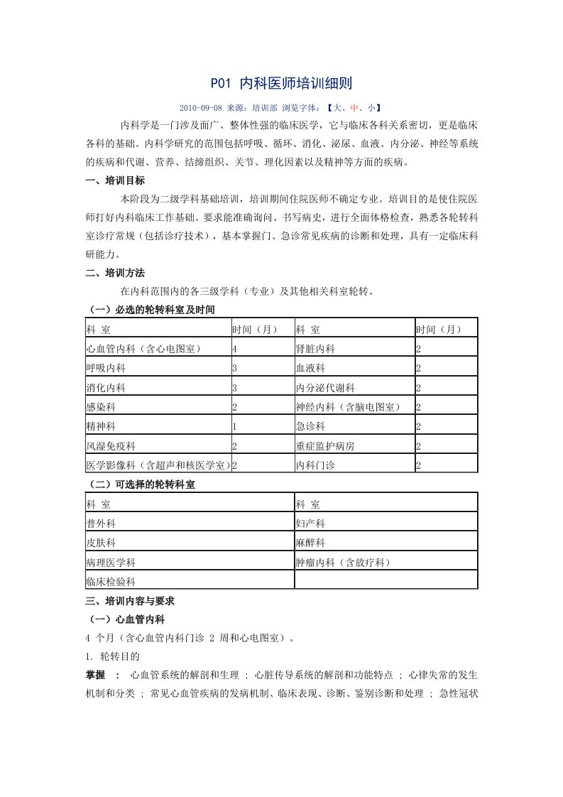 P01内科医师培训细则