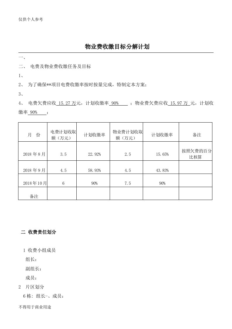 物业费催收目标分解计划