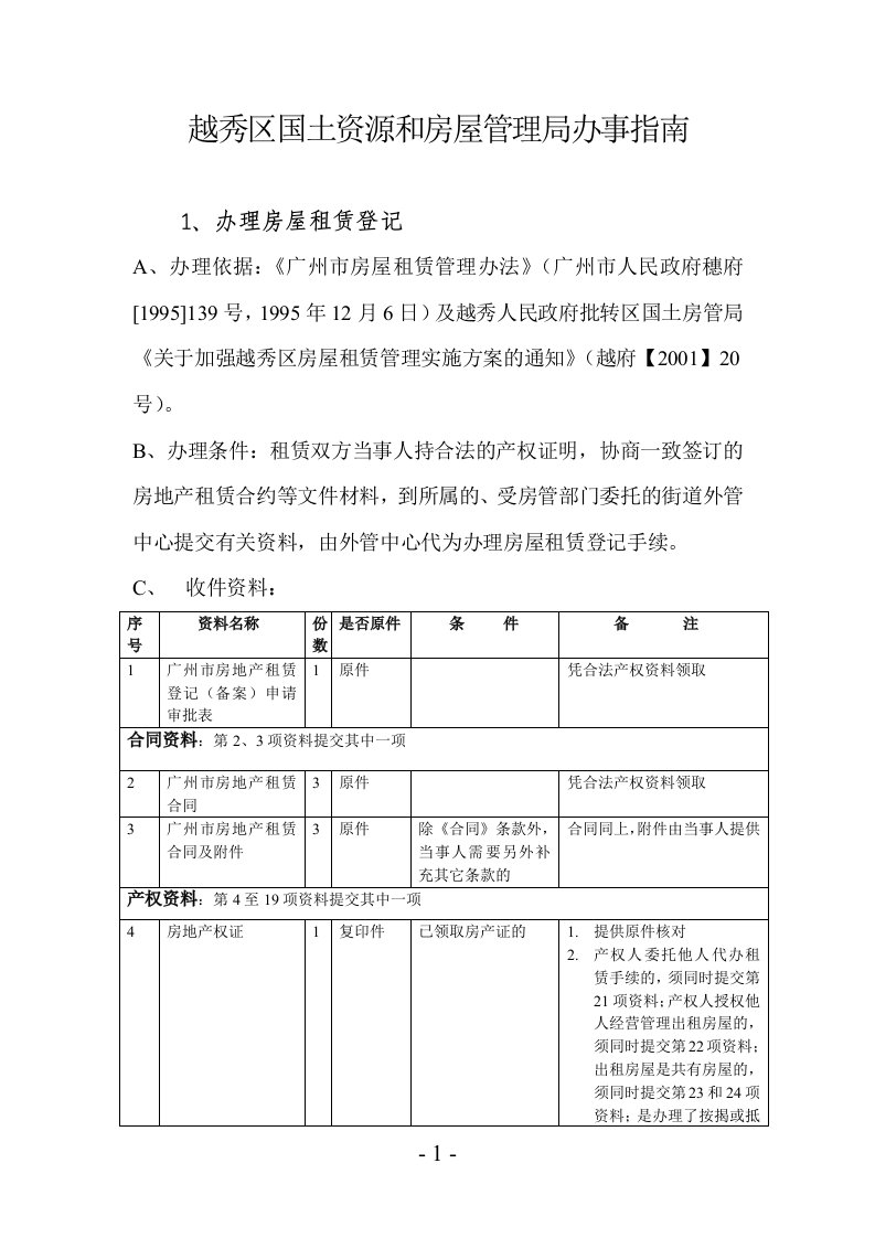 精选越秀区国土资源和房屋管理局办事指南