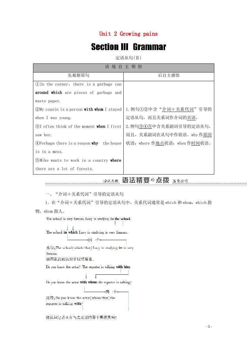 2020_2021学年高中英语Unit2GrowingpainsSectionⅢGrammar教师用书教案牛津译林版必修1