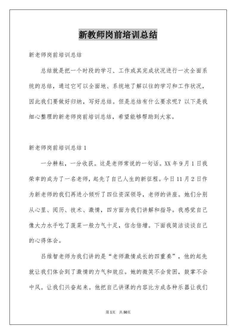 新教师岗前培训总结例文