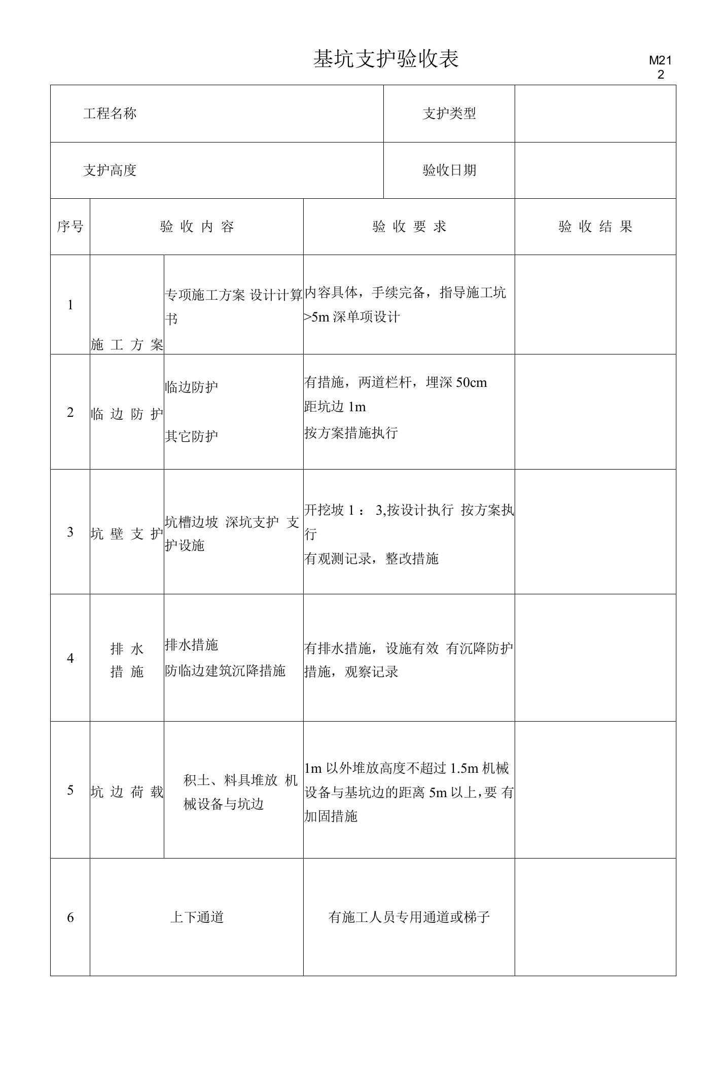 基坑支护验收表