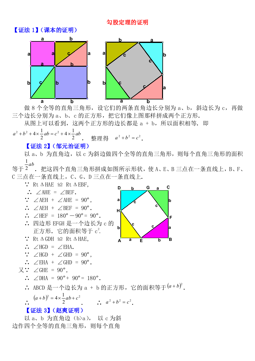 学位论文-—勾股定理的无字证明勾股定理16种证明方法