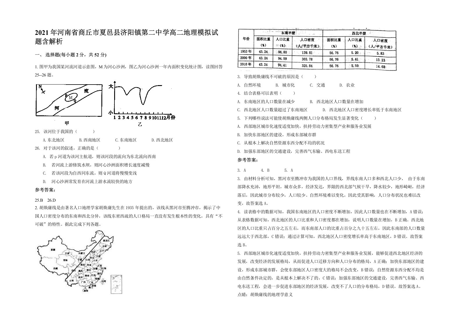 2021年河南省商丘市夏邑县济阳镇第二中学高二地理模拟试题含解析