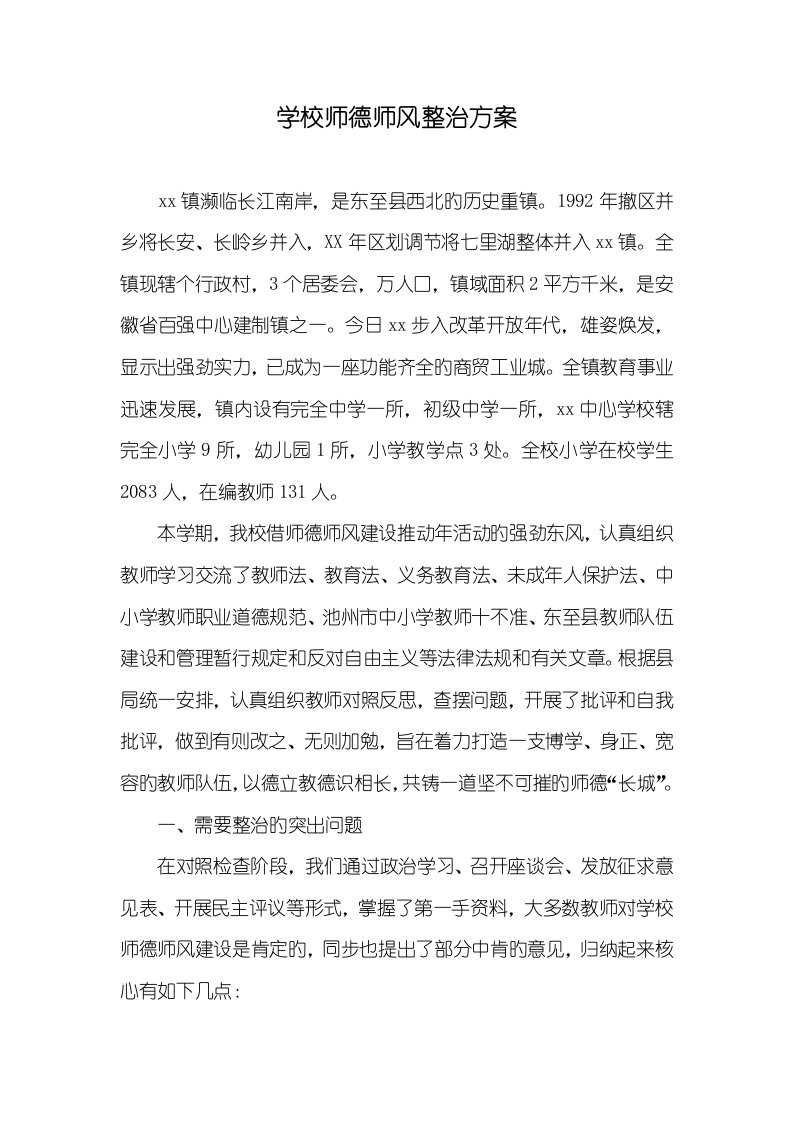 2022年学校师德师风整改方案