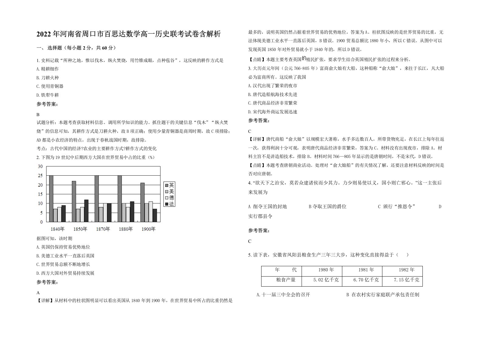 2022年河南省周口市百思达数学高一历史联考试卷含解析