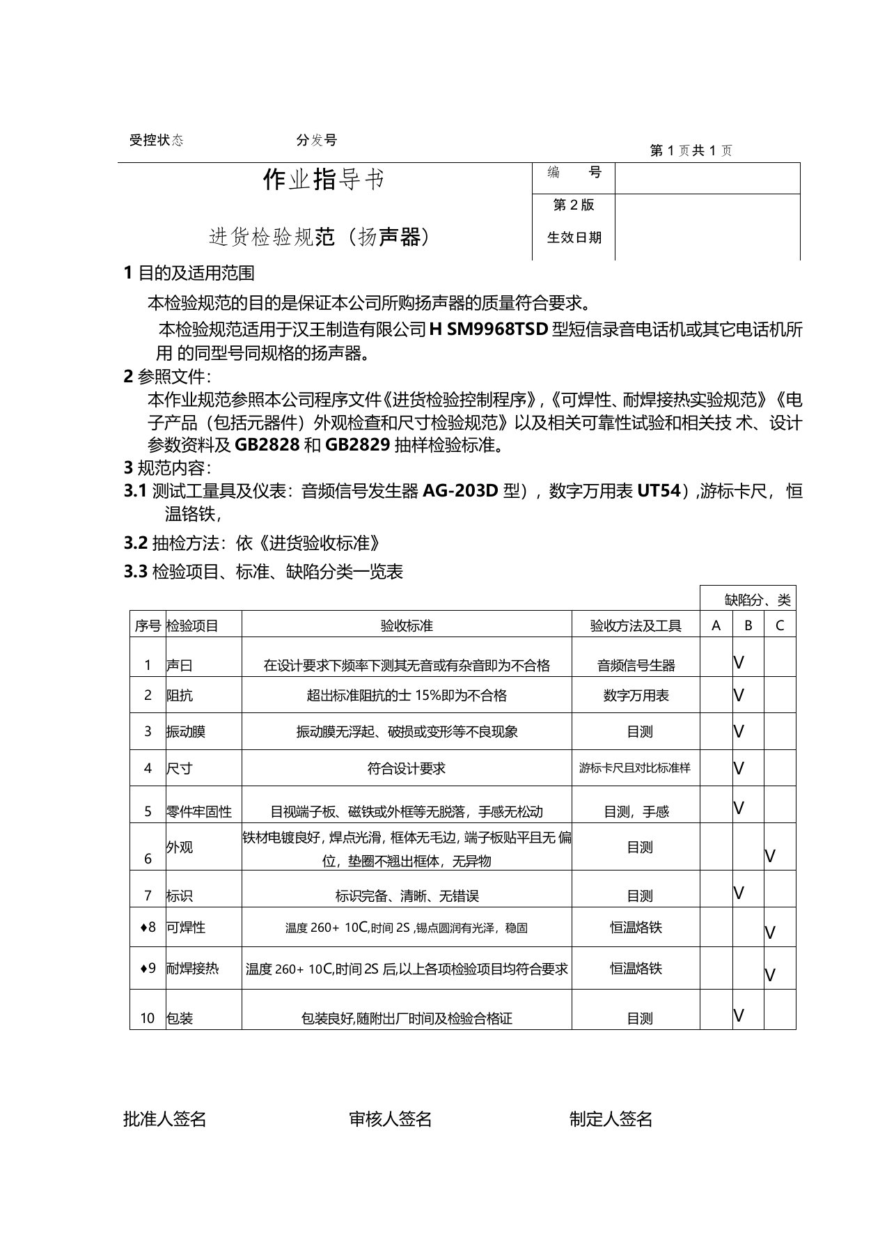 作业指导书(扬声器)