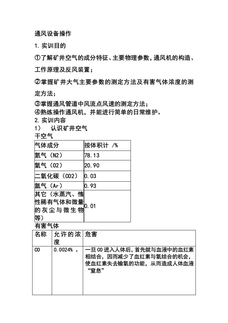 矿井通风设备操作