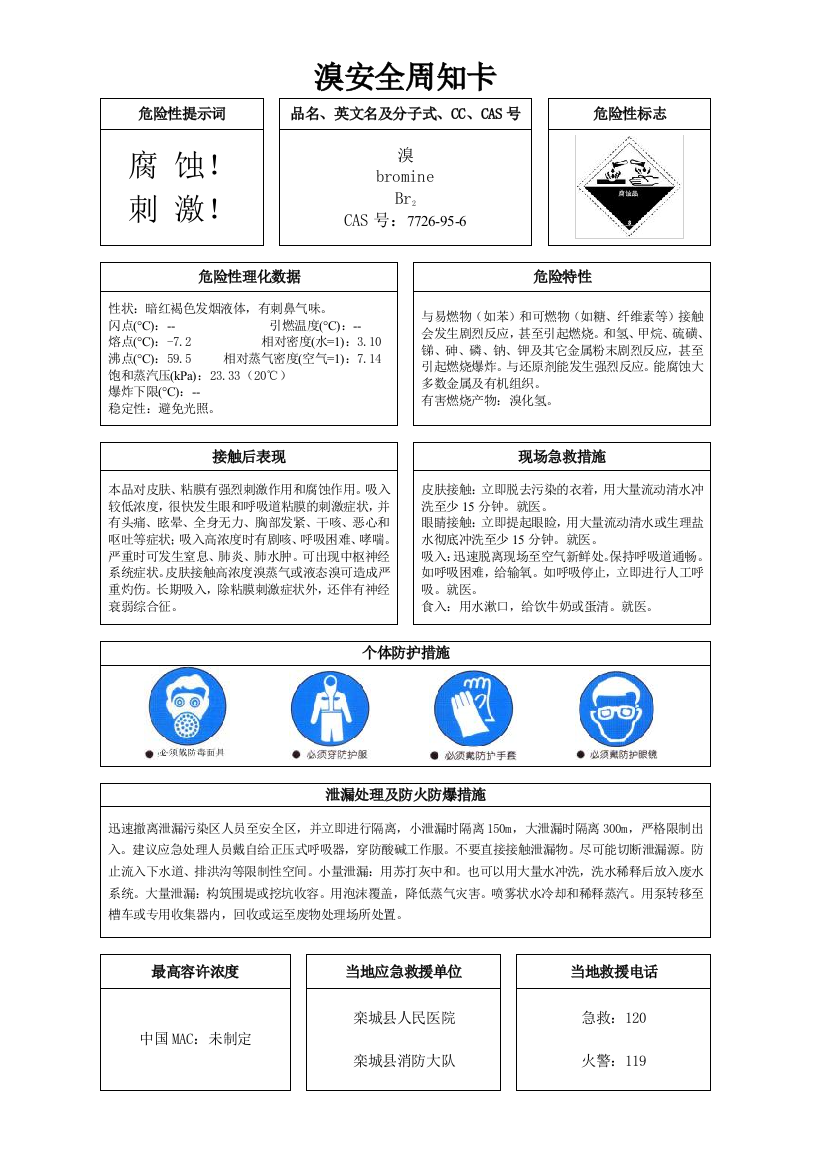 溴安全周知卡原料