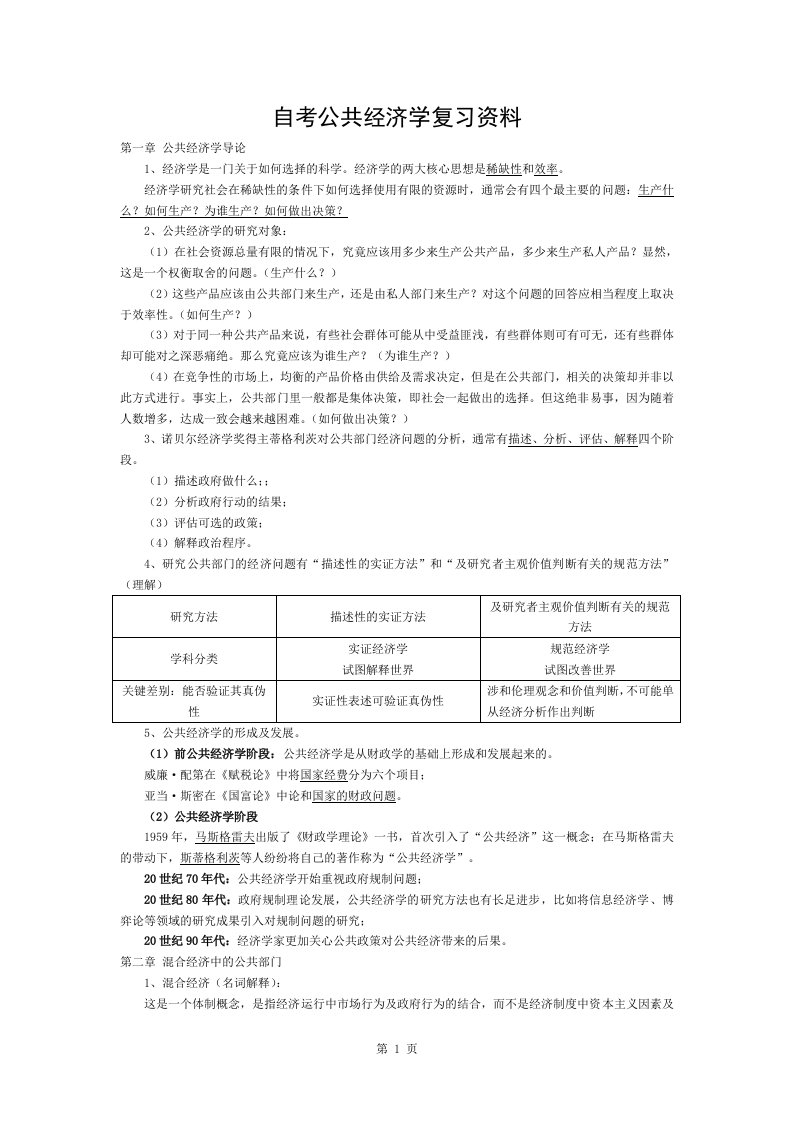 自考公共经济学复习资料