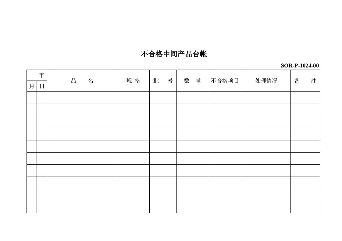 【管理精品】不合格中间产品台帐