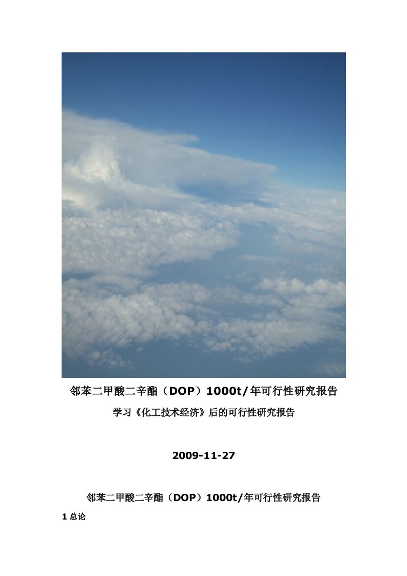 化工技术经济可行性研究报告《邻苯二甲酸二辛酯》_精品