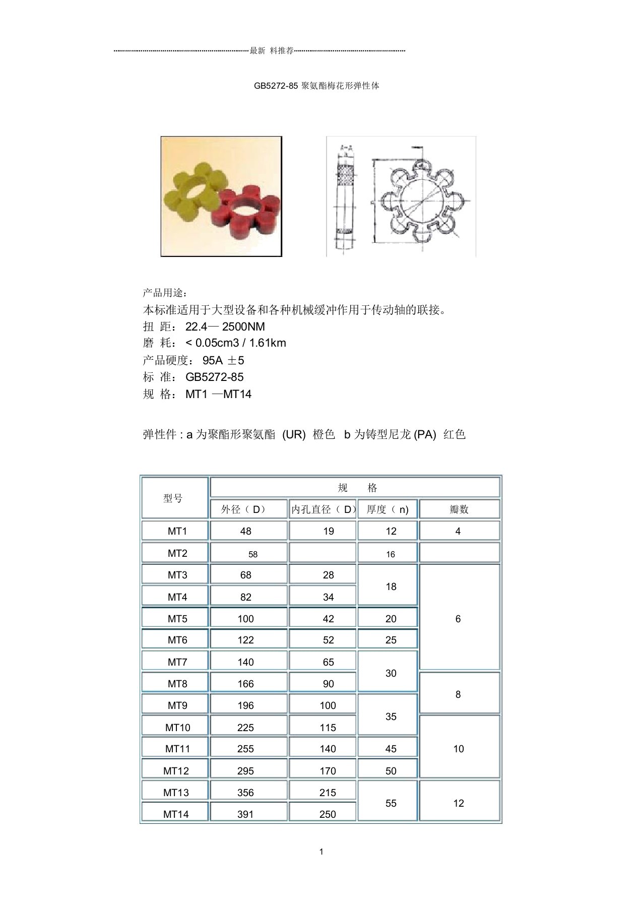 联轴器弹性缓冲垫规格-标准