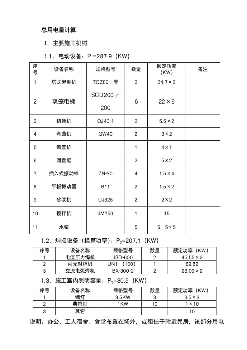 施工临时用电负荷计算