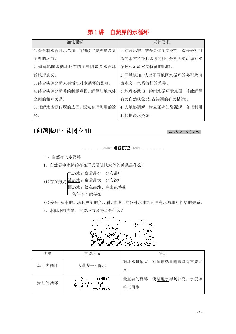 2022届高考地理一轮复习第1部分自然地理第3章第1讲自然界的水循环学案