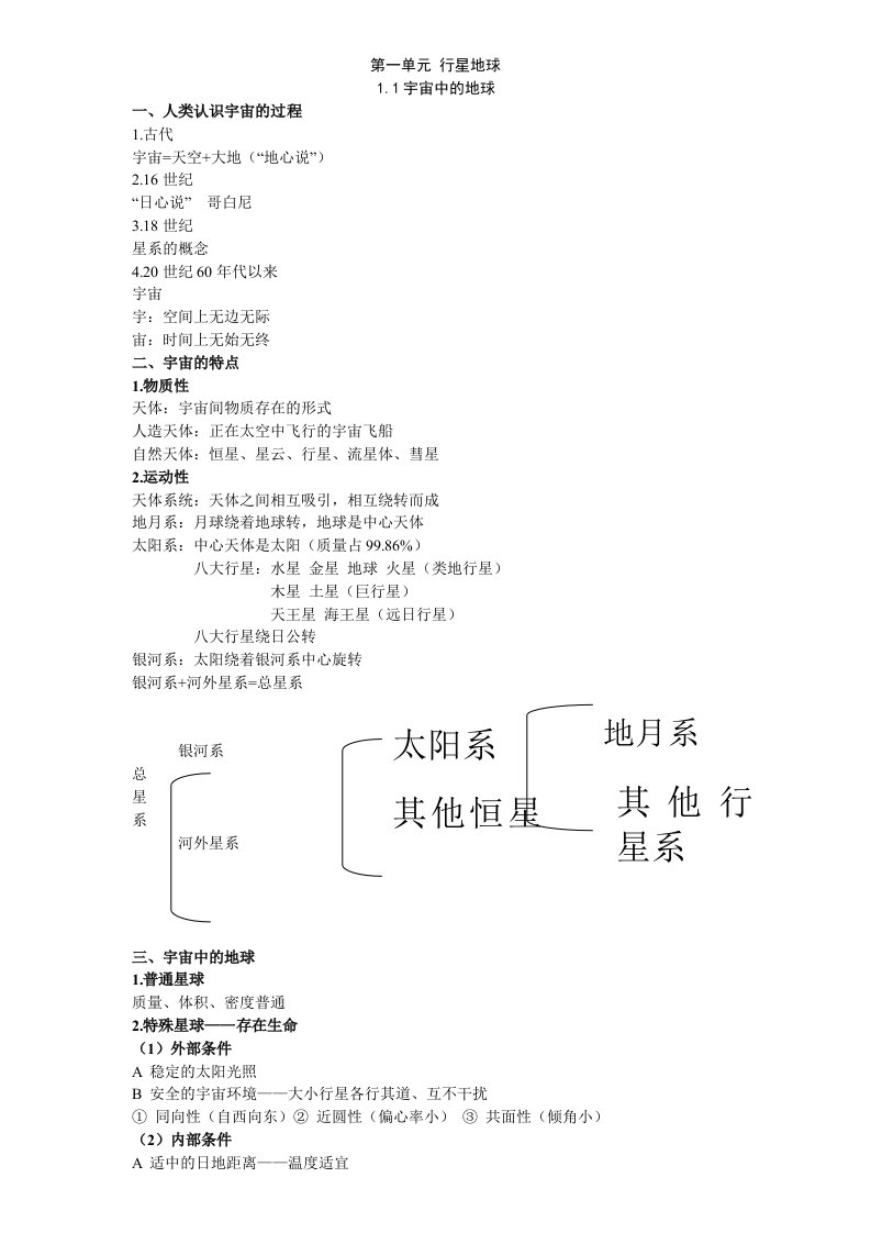 高一地理必修一讲义第一单元