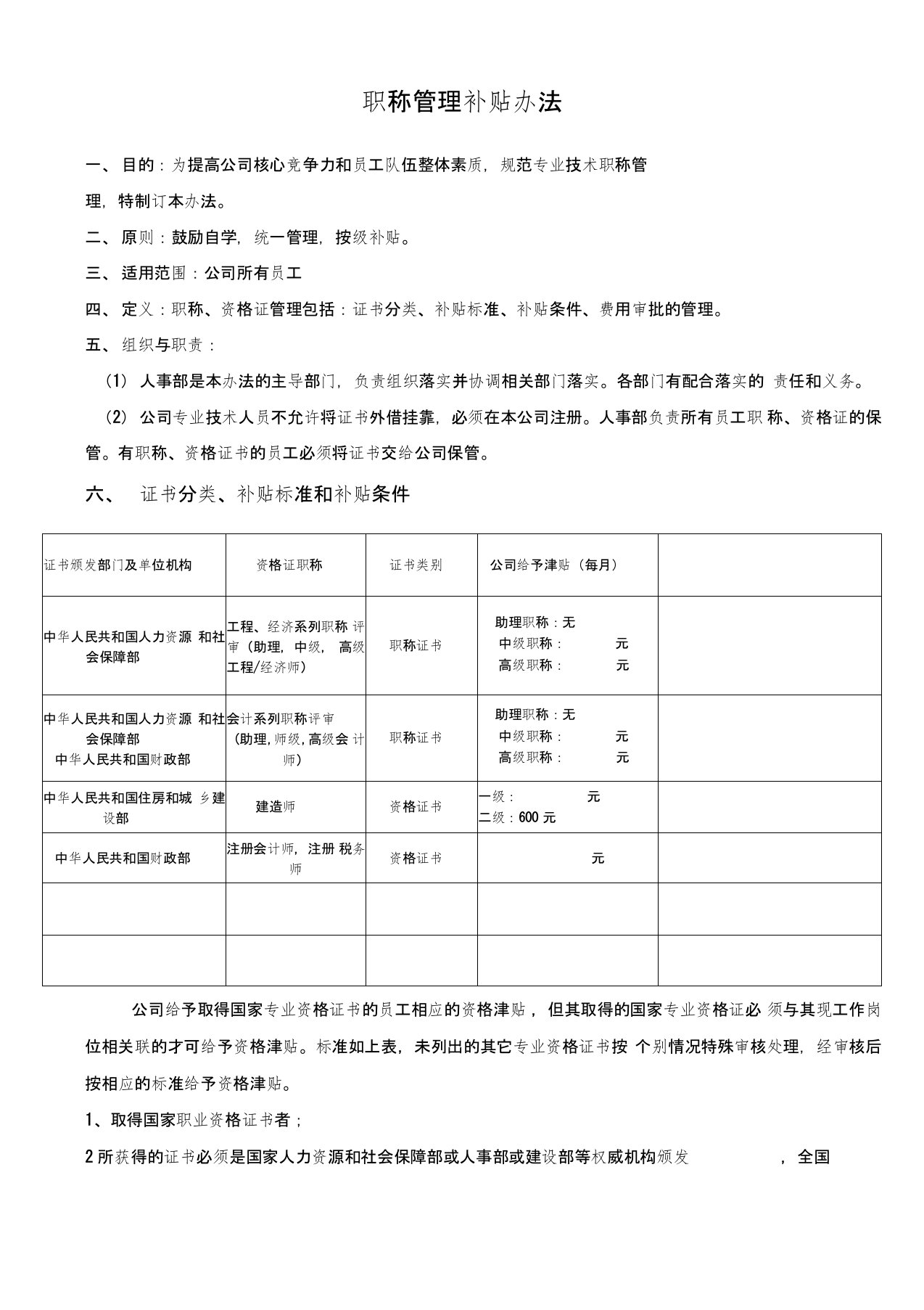 职称管理补贴办法