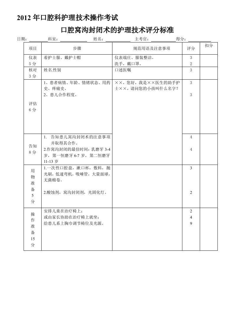 窝沟封闭术的护理技术