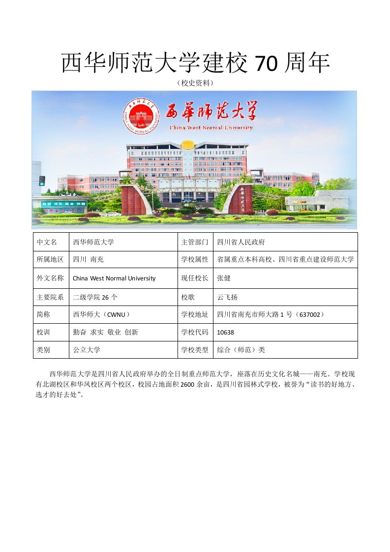 【资料】西华师范大学校史资料