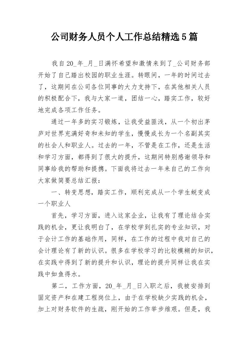 公司财务人员个人工作总结精选5篇_1