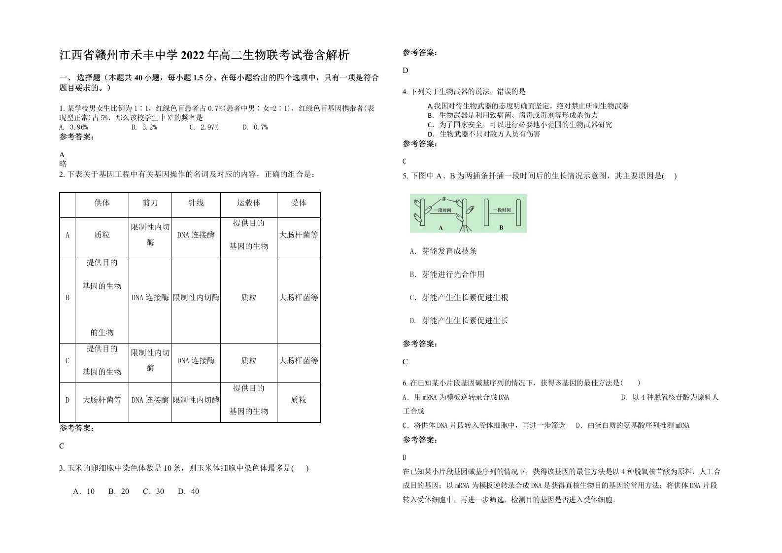 江西省赣州市禾丰中学2022年高二生物联考试卷含解析