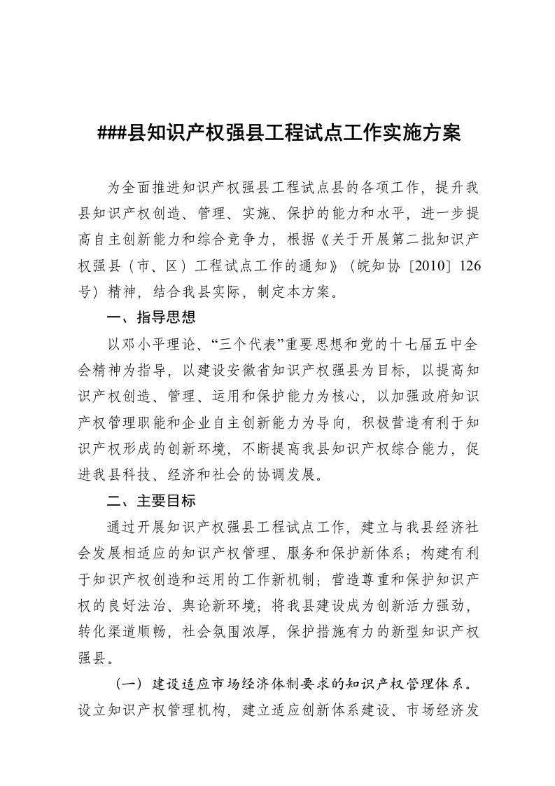 县知识产权强县工程试点工作实施方案