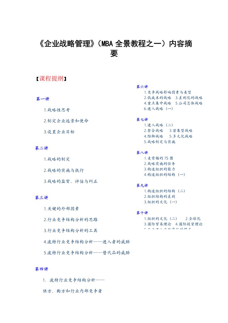 企管MBA-MBA全景誑程之一企業戰略管理