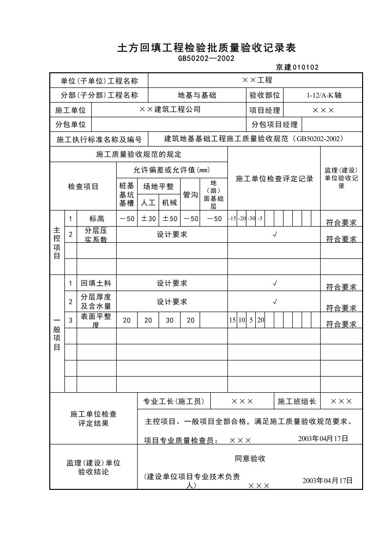 建筑工程-土方回填检验批