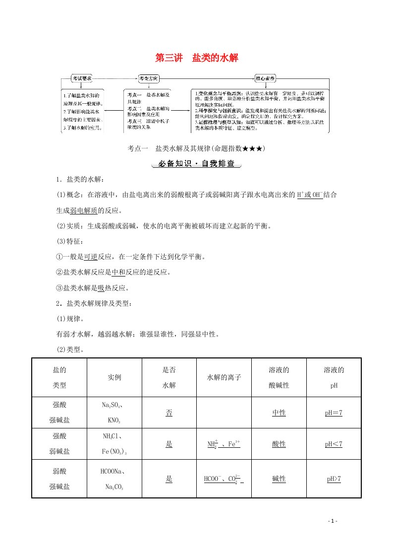 2022版高考化学一轮复习第八章水溶液中的电离平衡第三讲盐类的水解学案新人教版2021071912