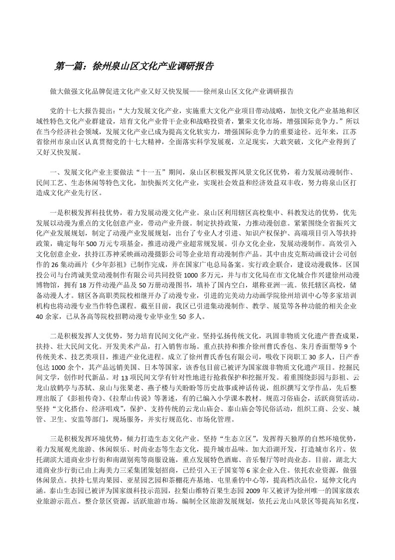 徐州泉山区文化产业调研报告[修改版]