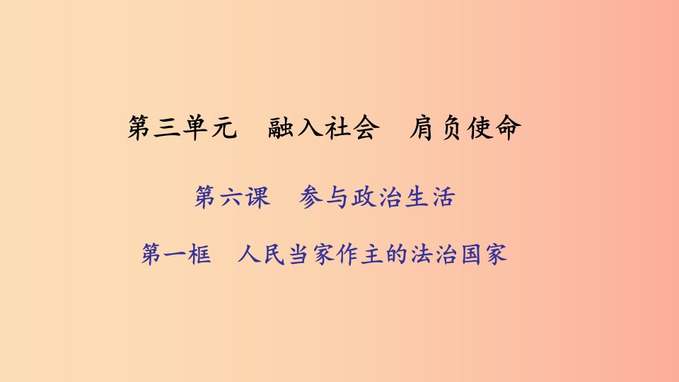 九年级政治全册第三单元融入社会肩负使命第六课参与政治生活第一框人民当家作主的法治国家习题新人教版