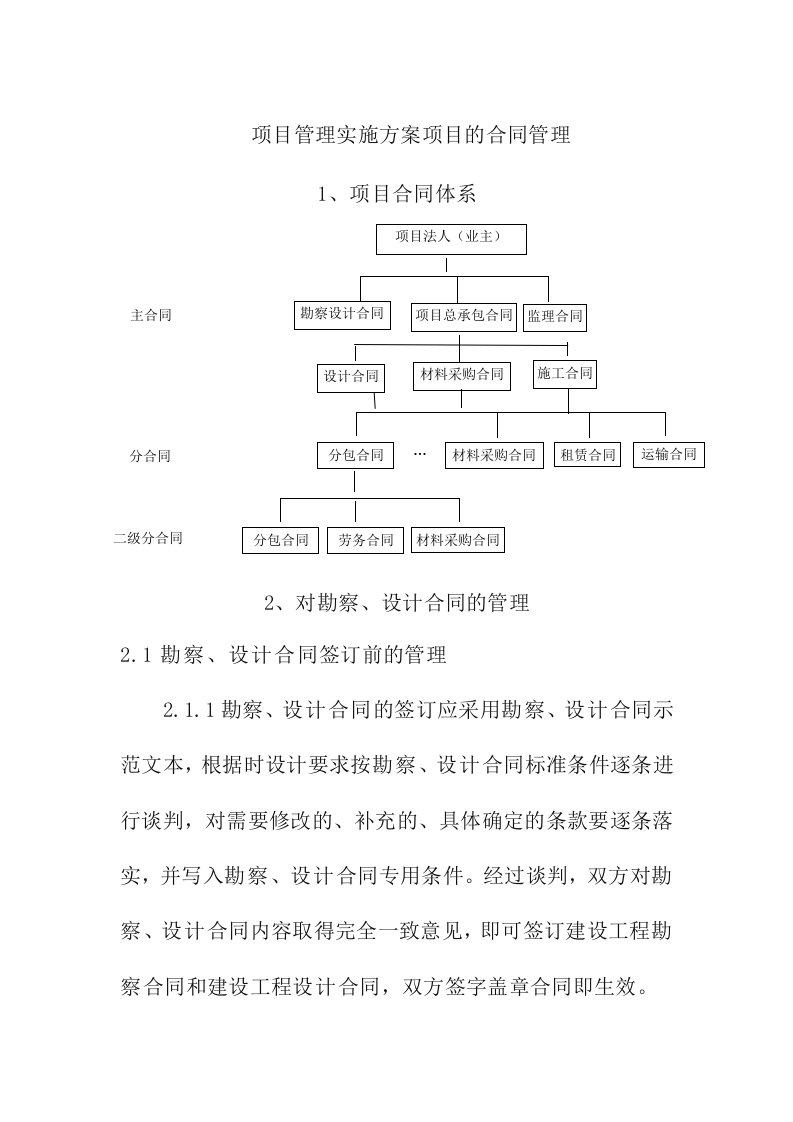 项目管理实施方案项目的合同管理